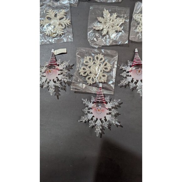 Glittery Christmas Ornaments Lot Snowflakes Reindeer Snowman Decor Silver & Red - Picture 5 of 6